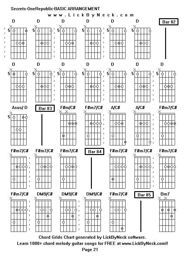 Chord Grids Chart of chord melody fingerstyle guitar song-Secrets-OneRepublic-BASIC ARRANGEMENT,generated by LickByNeck software.